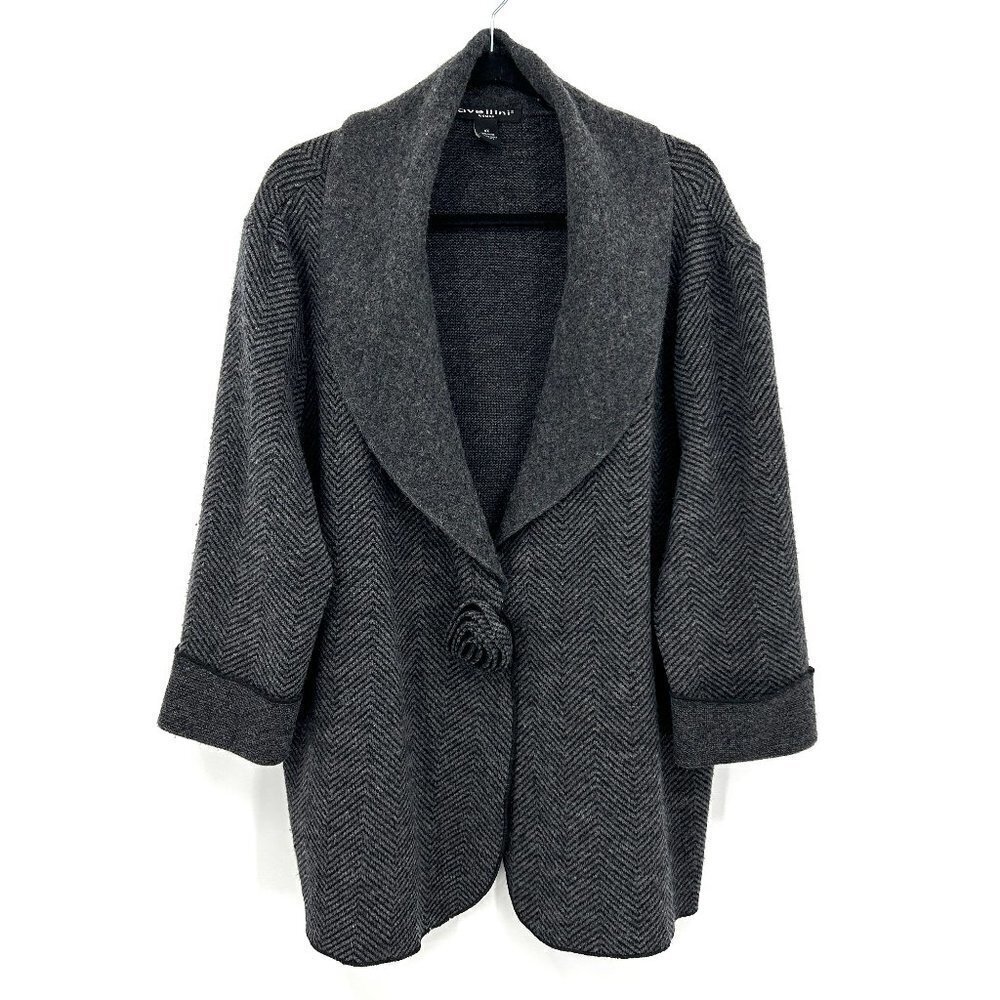 AVELLINI Vintage 100% Wool Chevron Flower Snap Button Cardigan Sweater Size 3X